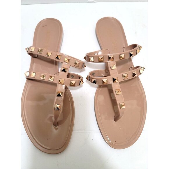 Olivia Miller Womens Studded Jelly Flit Flot Thong Sandals Nude Beige Size 6 - Picture 1 of 9